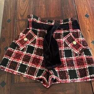 Maje- Red and black plaid shorts maje
